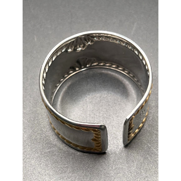 Set of 4 Signed GORHAM Silver & Gold Ribbon Edge Napkin Rings Holders - Picture 5 of 5